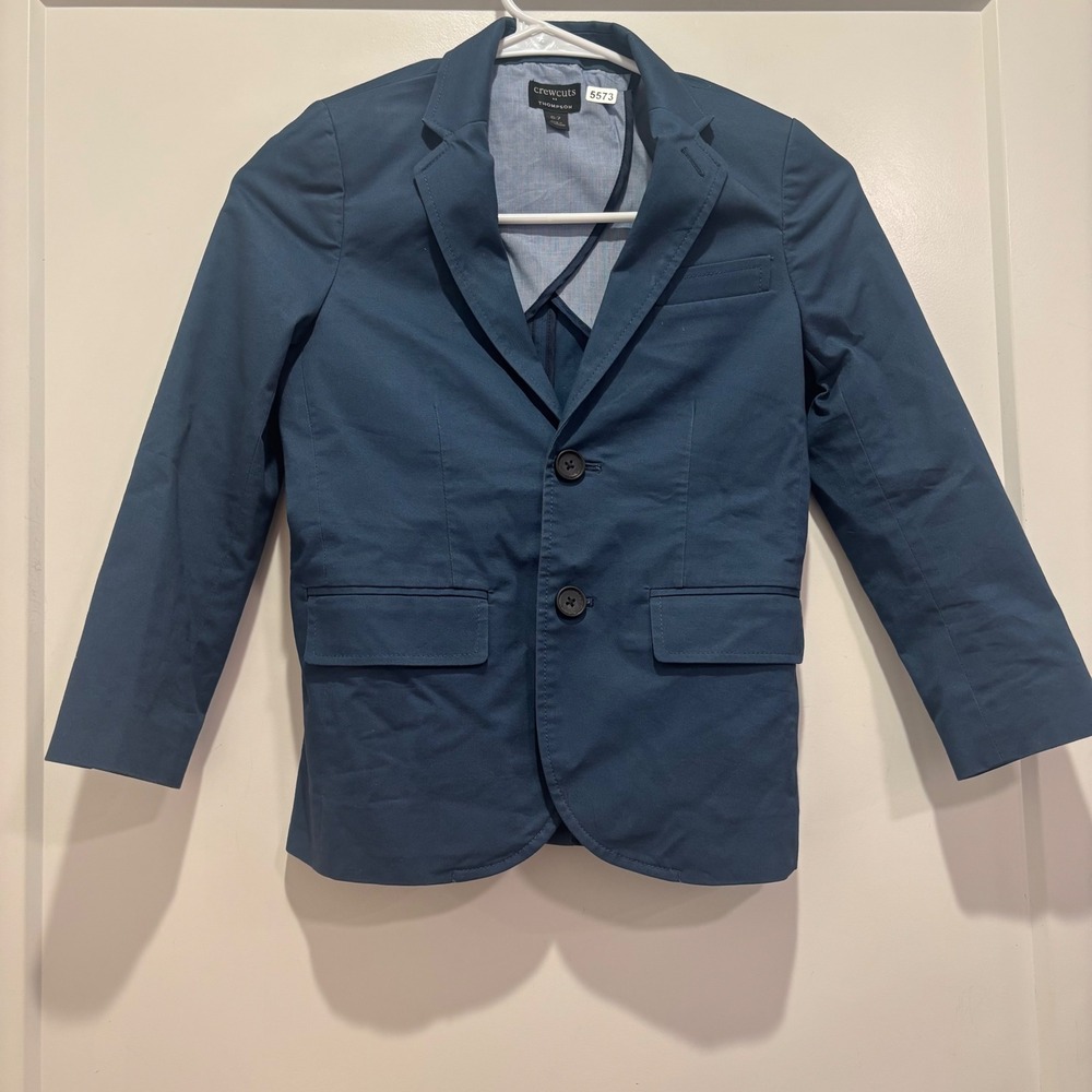 Crewcuts J.Crew Boys Thompson Blazer Navy Blue Cotton Chino Jacket Size 6-7